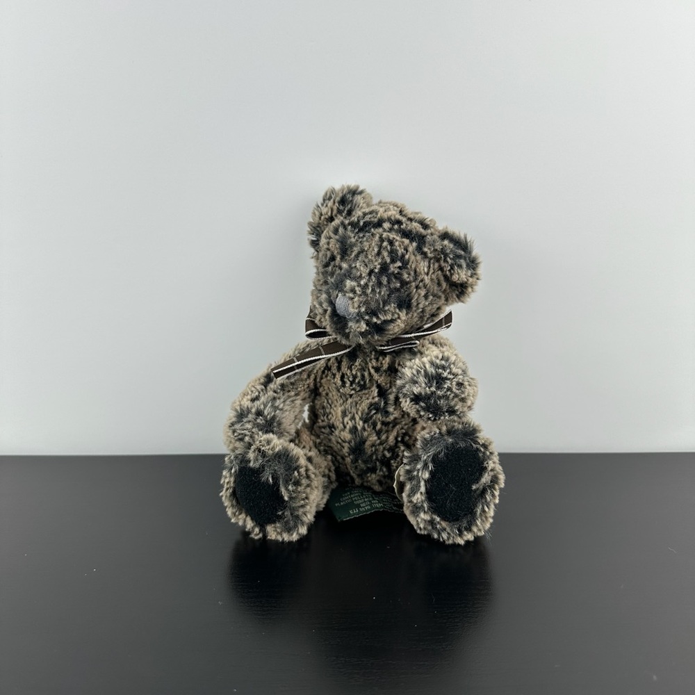 Russ Berrie Deegan Teddy Bear 6” Gray Black Brown Plush Stuffed Animal Plaid Bow